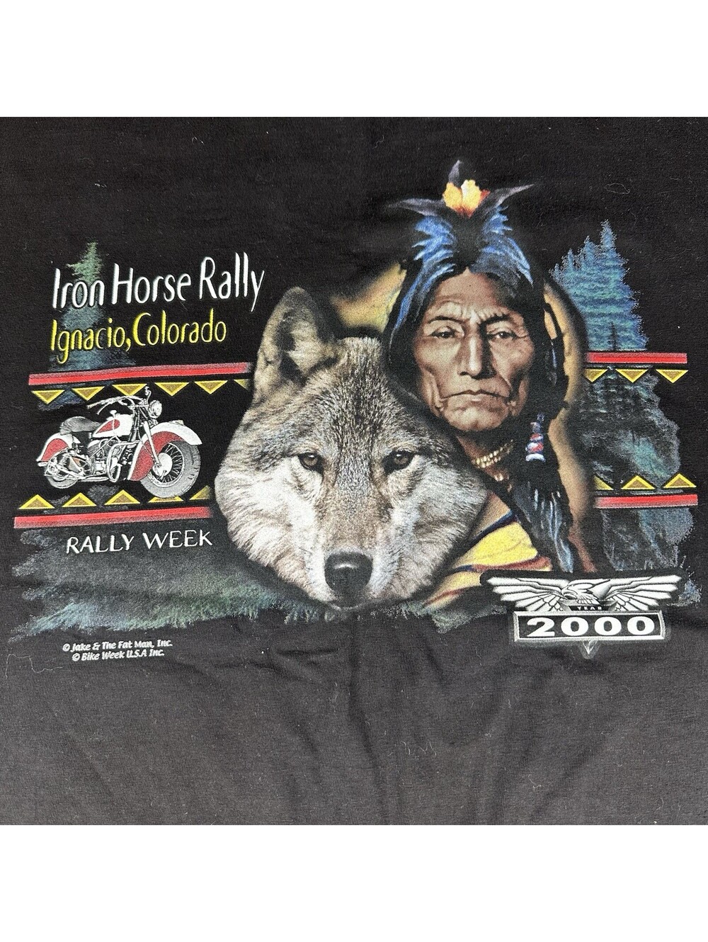 Vintage Iron Horse Rally 2000 T Shirt Mens XL Wolf Biker Colorado Y2K